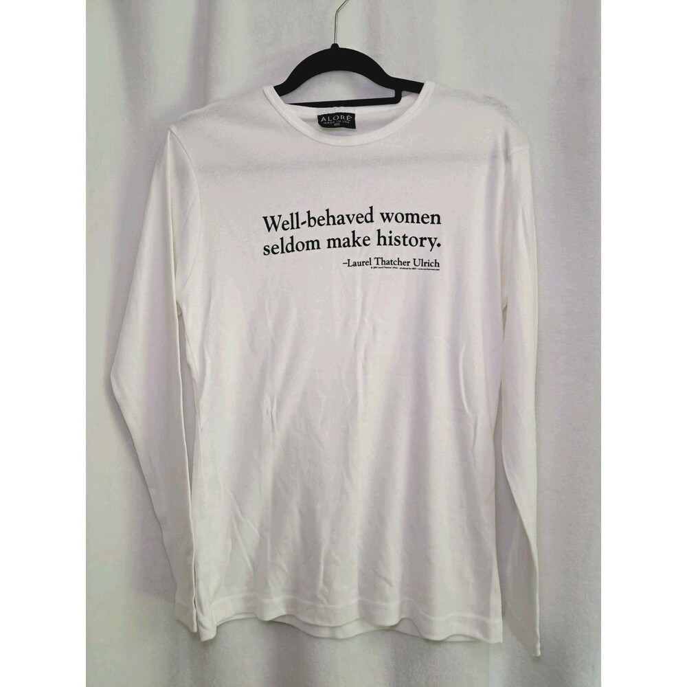 Alore Long Sleeve Fine Rib T-shirt Cotton Slim Fit Feminism Humor Size 2XL White